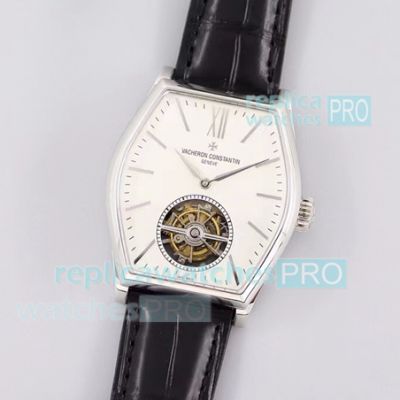 Swiss Replica Vacheron Constantin Malte Tourbillon Watch SS White Dial Black Leather Strap